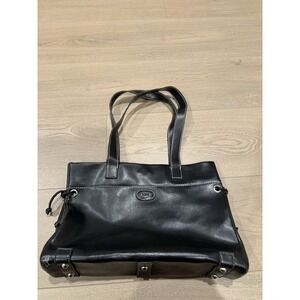 Tod's Black Pebbled Leather Shoulder Tote Italy Vintage Y2K Minimalist Luxury